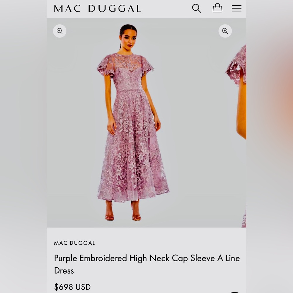 Mac Duggal Embroidered Illusion High Neck A Line Dress Lilac Women's Size 4